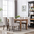 Modern Dining Chairs Set of 2, Fabric Upholstered High Back Chairs with Nailhead Trim and Curved Solid Wood Legs, Sillas de Comedor Accent Chairs for Dining Room, Beige