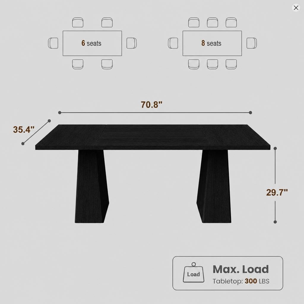 GAOMON Farmhouse Dining Table for 6-8 People, Farmhouse Dining Table, 71 in Long Kitchen Tables with Wooden Sturdy Legs, 6 ft Large Rectangular Counter for Dinner, Kitchen, Dining Room（Only Table）