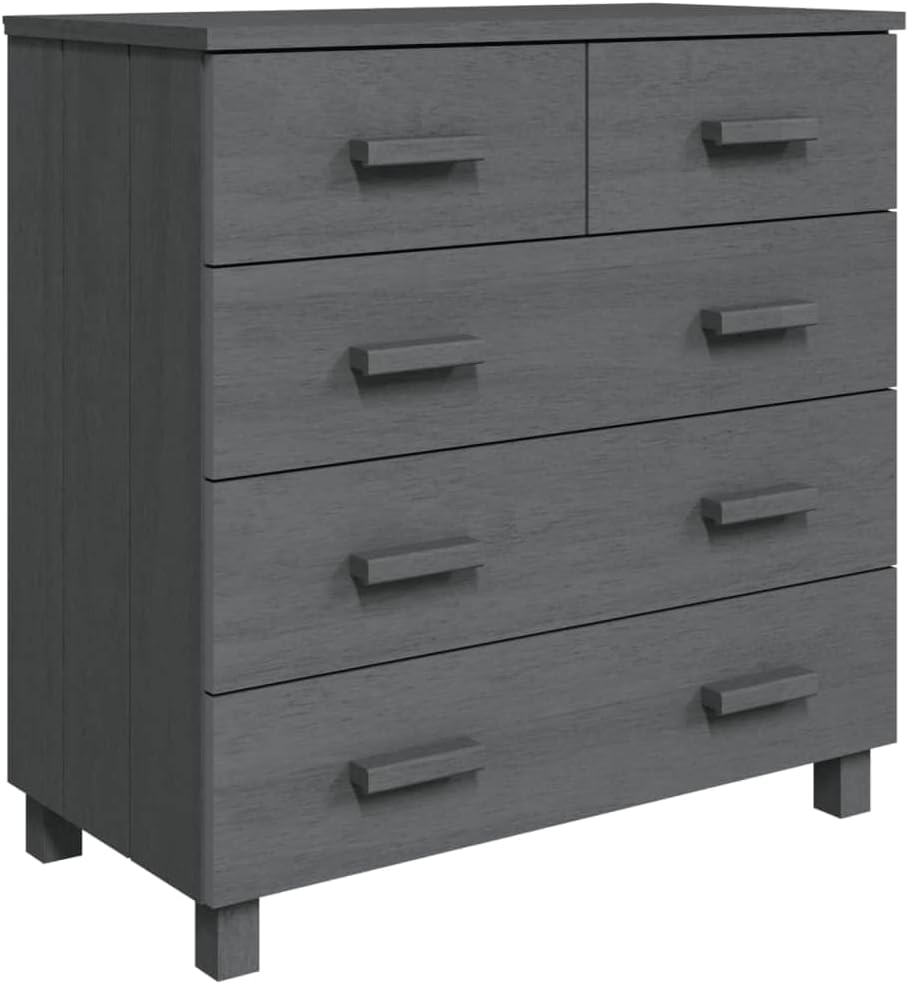 Dark Grey Solid Pine Wood Medium Sideboard with 5 Drawers, Modern Storage Cabinet for Living Room Dining Area Hallway, Sturdy Construction Wall Mountable, Ample Storage Space