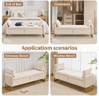 66" End of Bed Storage Bench King Size, Storage Benches for Bedroom, Beige | Velvet Foot of Bed Bech, Upholstered Storage Ottoman Benches with Golden Legs, Pillows and Side Pockets for Window, Entryway