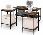 Pemberly Row 3-Piece 2-Tier Coffee Table Set, Amber Pine Finish, Engineered Wood and Metal, Includes Coffee Table and 2 Side Tables, Durable Living Room Furniture for Small Spaces and Organization