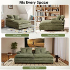 WESTSETLUX 54.8" W Oversized Chaise Lounge Chair Indoor with 5-Position Adjustable Backrest, Corduroy Sleeper Sofa Bed with 3 Pillows, Modern Cloud Couch Chair for Living Room, Bedroom, Green