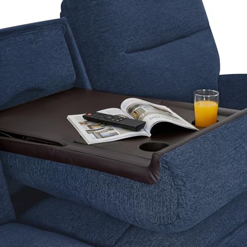 MCombo 87.8" Wall Hugger Power Reclining Sofa with Drop Down Table, 3-Seater Recliner Couch for Small Spaces Living Room RV, USB Ports, Fabric PR635M3 (Navy Blue)