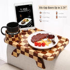 Nnewvante Checkerboard Couch Armrest Table, 3 in 1 Clip-on Table Rubberwood