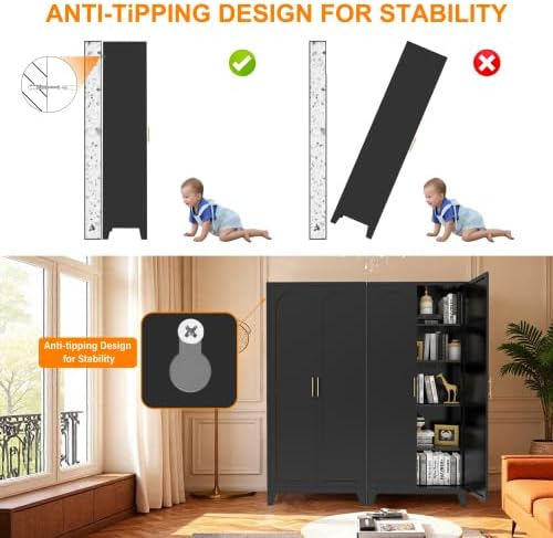 5-Tier Metal Pantry Cabinet, 71" Tall Storage Cabinet with Arched Doors & Adjustable Shelves, Steel Freestanding Utility Cupboard, Black