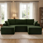 107" U Shaped Couch, Modular Sectional Sofa with Storage, 3-Seater High Density Foam Couch with Ottoman, 27" Deep Corduroy Cloud Couch for Living Room, Tool-Free Assembly, Green