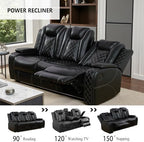 Power Recliner Sofa Set, Breathing Leather Reclining Couch Set, 3 Piece Living Room Furniture Set with LED Lights/Charging Ports/Storage for Home/Office (Black, Sofa+Loveseat+Chair)