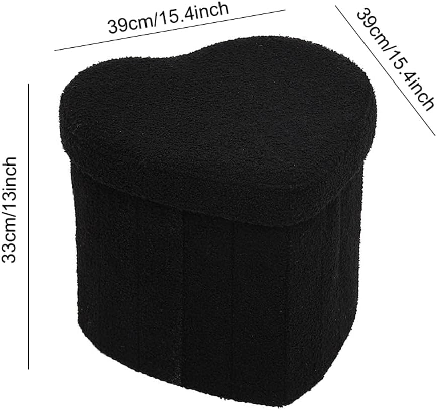 Upholstered Ottoman with Storage,Heart Shaped Foot Stool Collapsible Footrest for Living Room Bedroom,Fluffy Plush Padded Seat Soft Ottoman Box with Lid (Khaki)