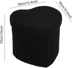 Upholstered Ottoman with Storage,Heart Shaped Foot Stool Collapsible Footrest for Living Room Bedroom,Fluffy Plush Padded Seat Soft Ottoman Box with Lid (Khaki)