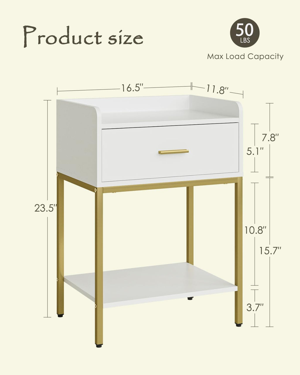 Nightstand,3-Tier Modern Night Stand,Bedside Table with Storage Drawer and Shelf,Small Side Table for Bedroom,Living Room,White