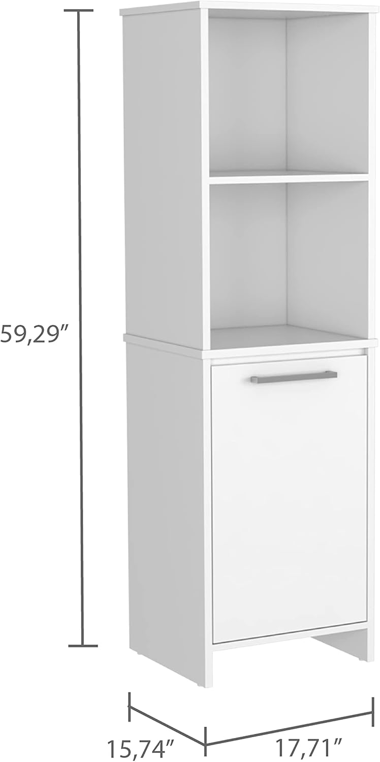 Eiffel Kitchen Pantry with Two External Shelves & Two Interior Storage, Single Door Cabinet, White