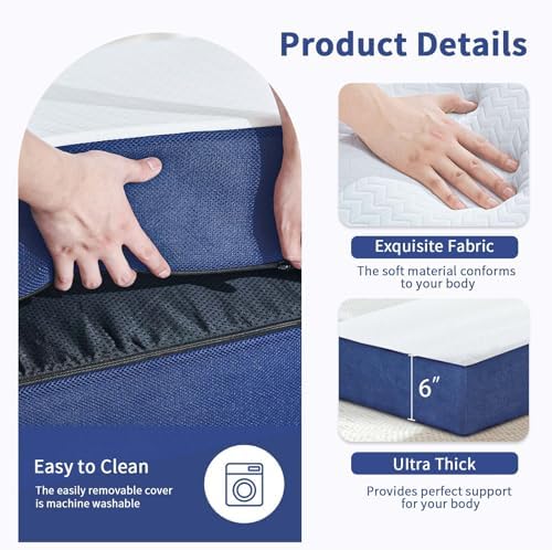 CYMULA Folding Mattress Twin, 6 Inch Memory Foam Tri-Fold Floor Bed and Futon,Twin Topper with Breathable & Washable Cover,Foldable Mattress for Guest Bed, Office Nap,Camping,White，38"x75" 6"