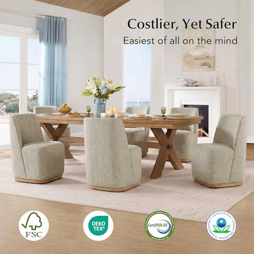 CHITA Upholstered Rolling Dining Chair on Casters Set of 4, Oatmeal | FSC Certified Modern Fabric Dining Chair with Casters, Boucle Dining Chairs for Reading Room Kitchen Dining Room