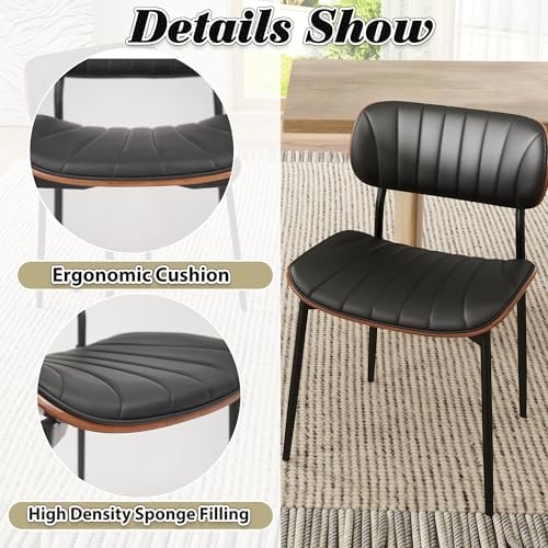 HENGJIANYI Bentwood Dining Chairs Set of 2, Modern PU Leather Dining Room Chairs with Metal Legs, Mid Century Upholstered Kitchen Chairs with Curved Back and Seat, Black