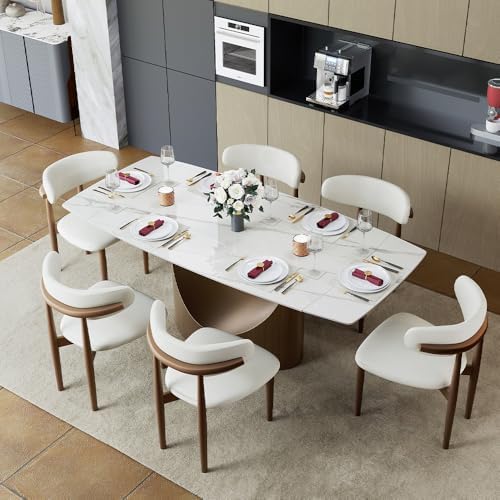 POVISON Modern Dining Chairs Set of 2, Armless PU Leather Dining Chair with PU Cushions and Dark Bronze-Coloured Metal Leg