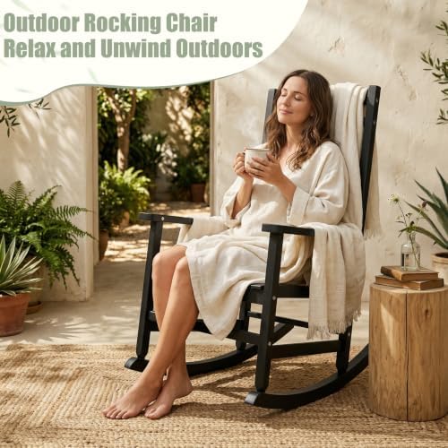 Outdoor Rocking Chairs Set of 2, Weather-Resistant Rocking Chair Ergonomic | Sturdy & Low-Maintenance Oversized Patio Chairs, Outdoor Furniture for Garden, Patio, Deck, Indoor