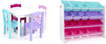 Humble Crew Tot Tutors Wood Table & 4 Chairs Set-White, Pink, Purple Forever Collection & White/Blue/Pink/Purple Extra-Large Toy Organizer, 16 Storage Bins