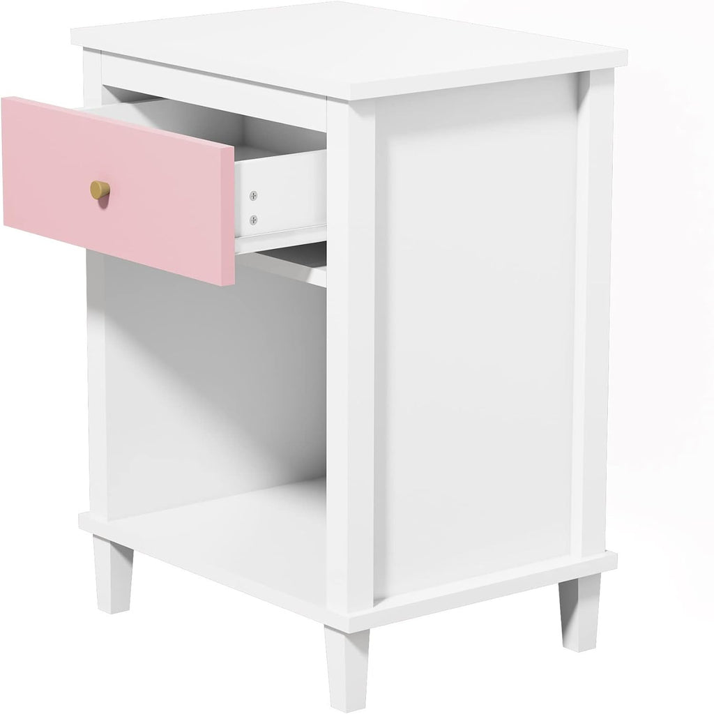 26.77''H Wooden Nightstand with One Drawer One Shelf, Pink ﻿,for Small Spaces