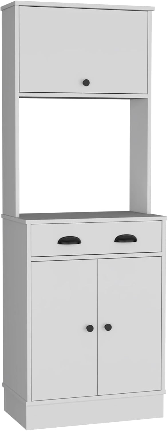 Apex Kitchen Pantry 66.3" H with Drawer, 2 Cabinets, and Microwave Stand, White