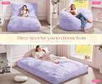 Hobestluk Bean Bag Chair Convertible 3 in 1 Beanbag Washable Giant Adult | Large,Memory Foam Filling,Lounge,Plush Faux Fur,Bean Bag Bed ,Removable Cover,Living Room Bedroom Dorm,Sleeping,Full,Purple