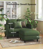 Welzona Loveseat Sofa with Ottoman, 51" Small L Shaped Teddy Couch Sofa | Comfy Teddy Fabric, Tool-free Setup, Washable Covers, All-wood Couch Sets for Living Room, Bedroom, Small Spaces, Green