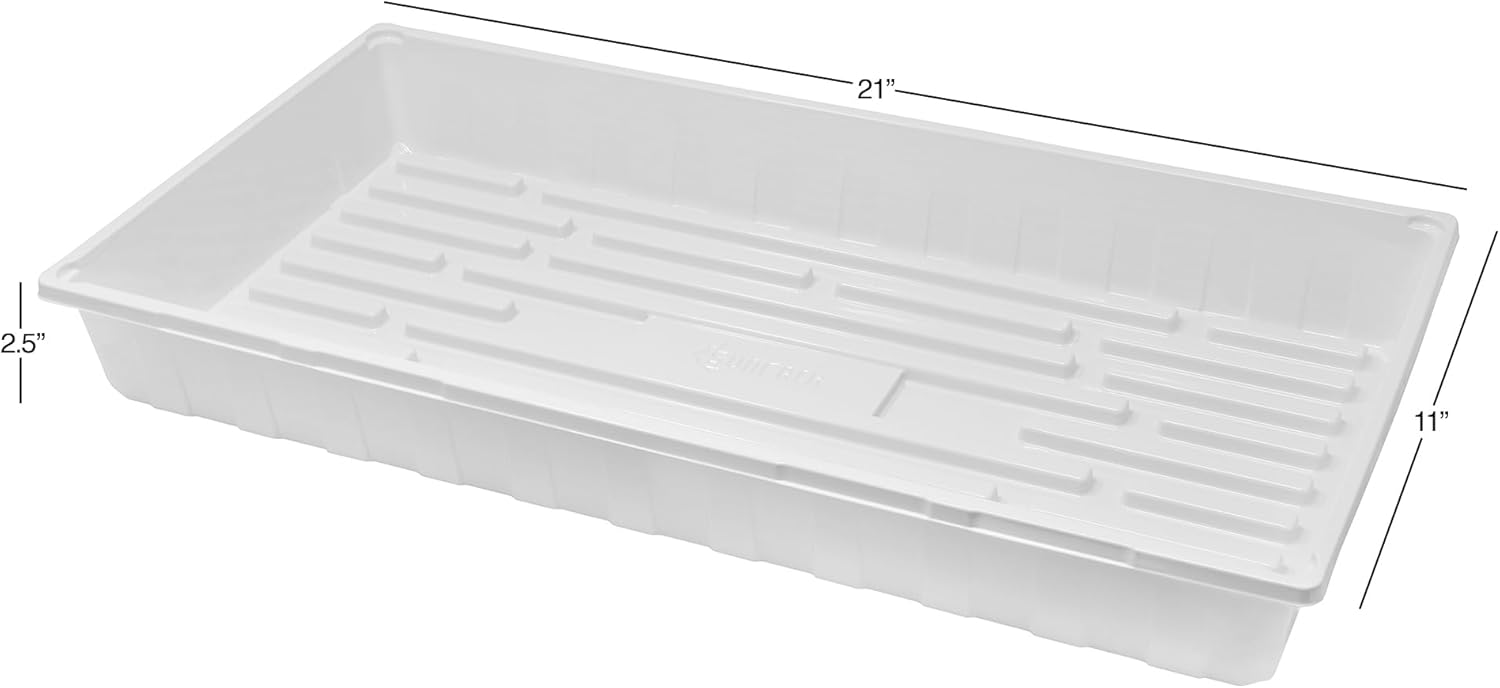SUNPACK 10" x 20" Plastic Seed Starting Tray, White, 2.5" - No Drainage Holes, Perfect for Greenhouses or Indoor Gardening - Ideal for Seedlings and Cuttings