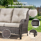 Belord 5 Piece Wicker Patio Furniture Set, Outdoor Swivel Rocker Chairs Set of 2 with Ottomans and Loveseat, All Weather Patio Conversation Furniture Set, for Porch Pool, Brown Wicker/Beige