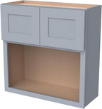 Solid Wood Shaker Wall Cabinet for Microwave – Space-Saving RTA with Open Shelves, Perfect Kitchen Pantry Storage & Durable Wall-Mounted Organizer (SK-Grey, 30" W x 24" D x 36" H)