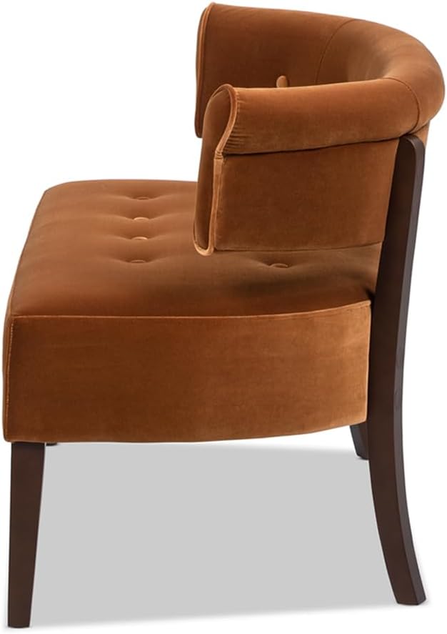 Jennifer Taylor Home Jared Roll Arm Tufted Bench with Back Settee in Burnt Orange Performance Velvet