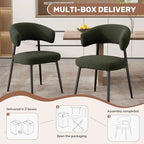 Dining Chairs Set of 4, Mid Century Modern Kitchen Chairs, Boucle Upholstered Dining Chair with Curved Backrest & Metal Legs for Kitchen Dining Room, Green