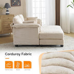 VINGLI 56" Oversized Chaise Lounge Chair, Beige Comfy Corduroy Chaise Sofa Recliner Bed Upholstered Sleeper Couch Bed with Throw Pillows and Armrests for Living Room, Movie Room, Bedroom
