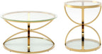 Round Coffee Table Set of 2, Gold Metal Frame with Clear Tempered Glass | Ring-Shaped Frames with Two Clear Glass Tiers for Living Room, Bedroom, or Office