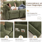 Ihanherry 7-Seater Large Sectional Sofa Bed with Storage Ottoman & Lovescat, Corduroy Modular Sleeper Sofa Set with USB Port & 4 Pillows, 106" U-Shaped Convertible Couch for Living Room（Green）