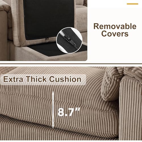 HAOMARKETS Corduroy Sofa Set, Upholstered Ottoman Footrest, Modern Living Room Furniture Sets,Brown