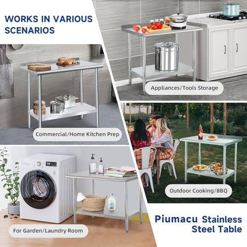 Stainless Steel Table with Wheels 24 x 18 Inch Commercial Stainless Steel Prep Table, Metal Table for Kitchen Restaurant Garage