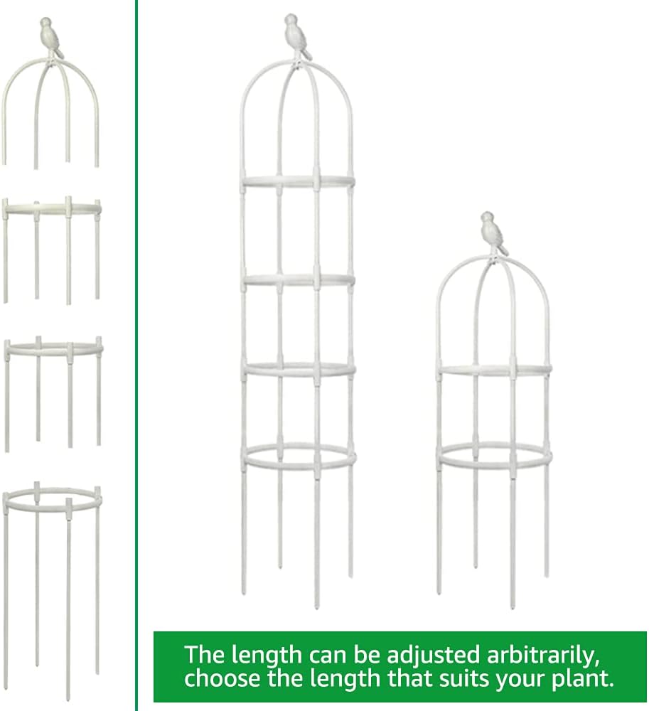 6ft Garden Obelisk Trellis for Climbing Plants-Rustproof Metal Pipe with Heavy Duty Plastic Coated, Garden Outdoor Indoor Potted Plant Support for Clematis Vine Jasmine Support （White）