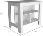 Kitchen Island with Four Legs and Three Shelves - White/Ibiza Marble | Three shelves and four legs provide ample storage and stability
