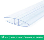 Polycarbonate Greenhouse Panels Connectors - 0.4" Thick, Fit 10mm or 8mm Twin-Wall Polycarbonate Panels, Join 2 Pieces of Panels Together, 4-Foot Length, 10 Pieces (H Connectors 10mm-4ft)