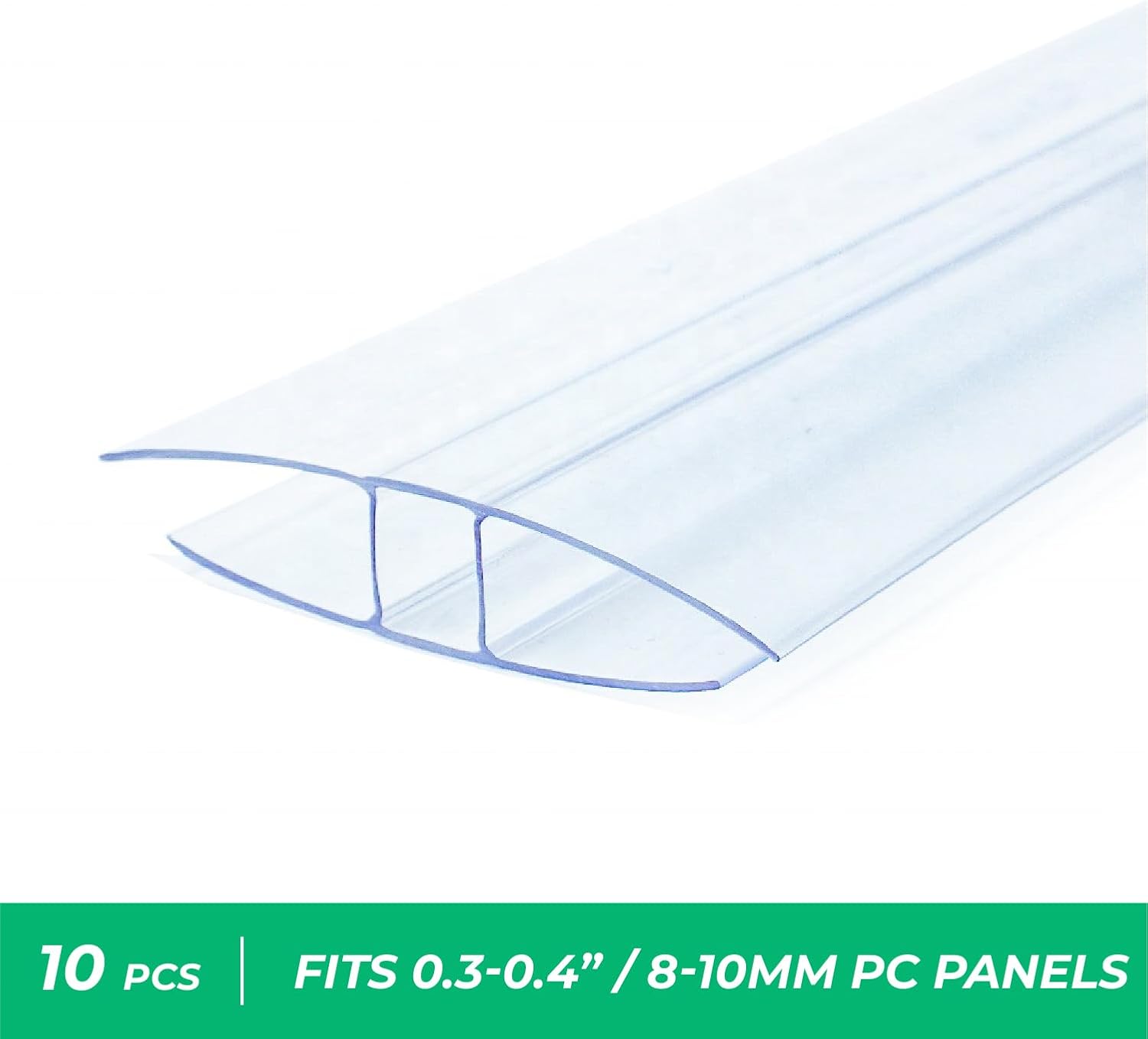 Polycarbonate Greenhouse Panels Connectors - 0.4" Thick, Fit 10mm or 8mm Twin-Wall Polycarbonate Panels, Join 2 Pieces of Panels Together, 4-Foot Length, 10 Pieces (H Connectors 10mm-4ft)