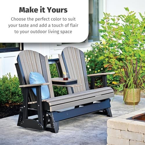 LuxCraft 5' Adirondack Glider with fold Down Console (Weatherwood on Chestnut Brown)