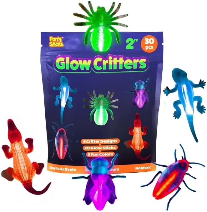 Glow Critters Easter Egg FIller & Basket Stuffer - Glow Sticks Party Favors - Glow in The Dark Party Supplies - 30 Count