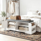 Farmhouse Shoe Storage Bench with 3-in-1 Entryway Storage & Padded Seat | 39.6" Wide Entryway Bench with Adjustable Shelves, Shoe Organizer & Side Storage Rack for Living Room, Bedroom, White