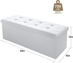 Camabel 43 Inch Folding Storage Ottoman Bench 120L Hold up 700lbs Ottoman with Storage Chest Foam Seat Padded Foot Rest Stool Faux Leather Bedroom Bench Coffee Table White