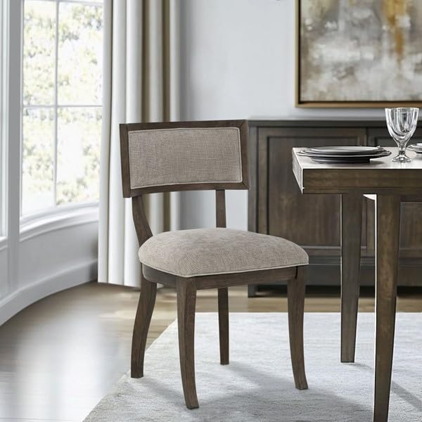 Madison Park Signature Solid Wood Upholstered Dining Chairs Set of 2, Modern Dining Chair with Open Split-Back Design, Curved Padded Backrest, for Dining Room, Living Room