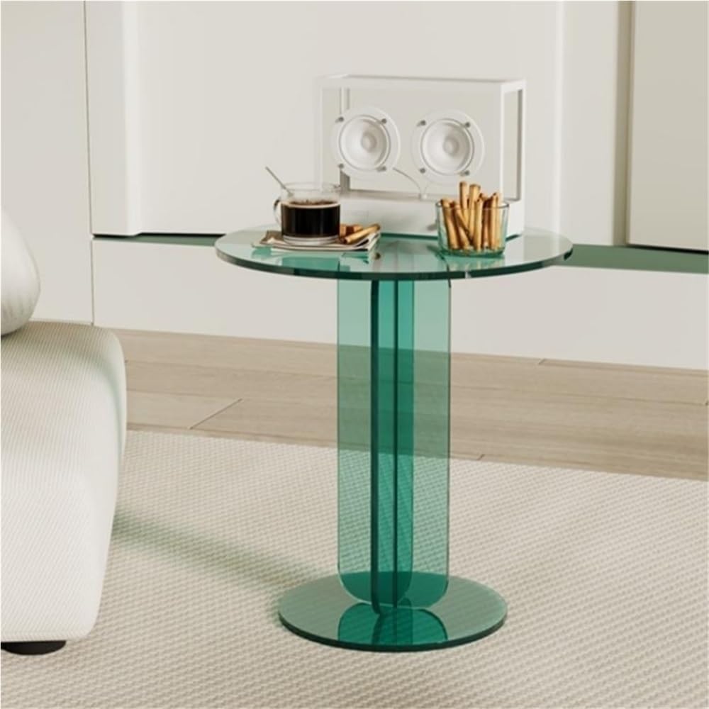 Modern Acrylic Side Table, Sleek Round Coffee Table, Pedestal End Table, Multi-Purpose Coffee Table for Living Room, Bedroom and Office(Brown)