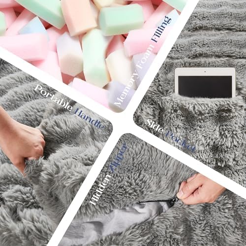 Hobestluk Adults Bean Bag Chair 5FT Big BeanBag Chair Giant Large Oversized | Memory Foam,Washable Cover,Unique Fluffy Bubble,Comfy Big BeanBag with Filling Lounging Gaming Bedroom Living Room | Grey 5FT