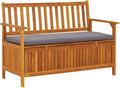 Patio Storage Bench with Cushion, 47.2 Inch Solid Acacia Wood Outdoor Garden Seating with Hidden Compartment, Gray