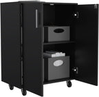 Storage Cabinet Lions, Double Door and Casters, Black Wengue Finish