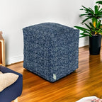 Majestic Home Goods South West Navy Cube Ottoman Pouf Foot-Rest Seat – Indoor Outdoor Bean-Bag Footstool, Small Decorative Boho Ottoman Floor Cushion, 17in Square Durable Washable Cover