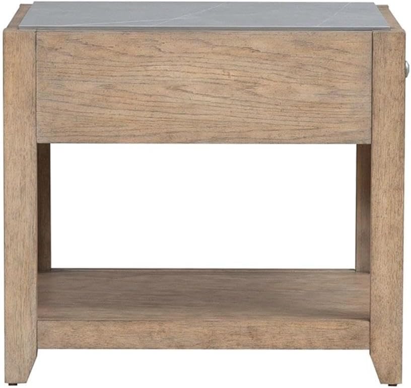 Pemberly Row 3-Piece Coffee Table Set, Rubberwood with Split Heart Cathedral White Oak Veneers, Nutmeg Finish, Includes Cocktail Table with Casters & 2 End Tables with Drawers, Tile Insert Tops for